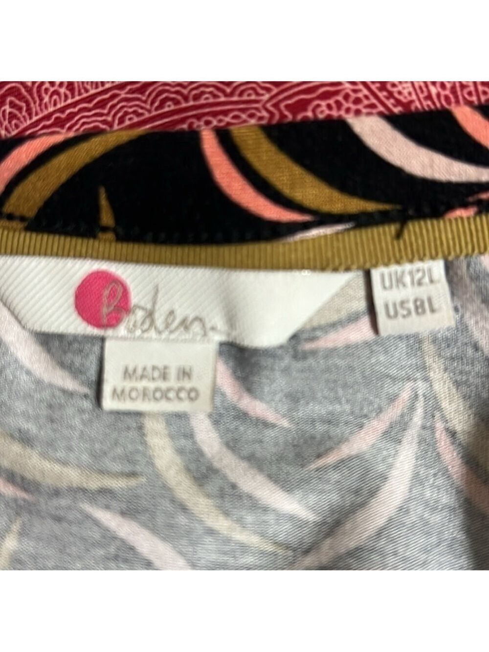 BODEN wrap dress in stylish print. Black/tan/light coral. Like new 8L - Picture 5 of 12